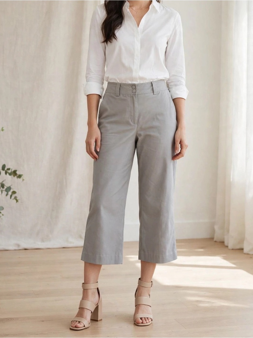 Reitmans Grey Wide Leg Crop Pants 9 High Rise Culotte Office Career Casual